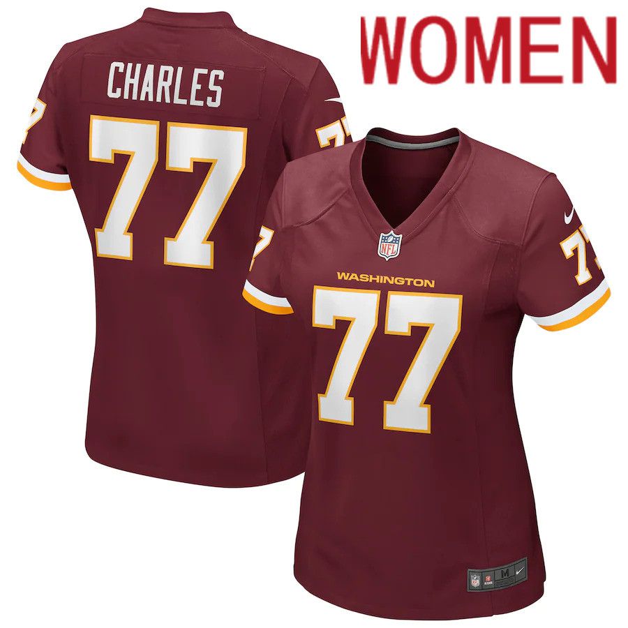 Women Washington Redskins #77 Saahdiq Charles Nike Burgundy Game Player NFL Jersey